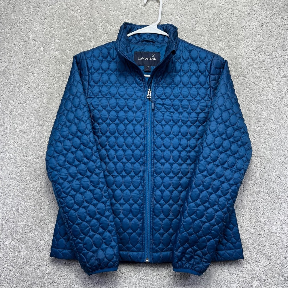 Lands End Jacket Womens XS Blue Quilted Primaloft Full Zip Puffer Lightweight